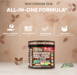 Clean Nutra Wormwood Black Walnut Pumpkin Seed Clove Oil Celery Garlic Grape Papaya Neem Diatomaceous Earth Womens Probiotic Gut Health Cleanse Detox...