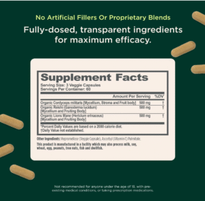 Genius Mushroom Supplement - Full-Spectrum Lion’s Mane, Cordyceps, Reishi -Daily Brain Nootropic for Energy, Focus, Memory & Overall Wellness -