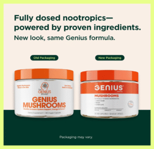 Genius Mushroom Supplement - Full-Spectrum Lion’s Mane, Cordyceps, Reishi -Daily Brain Nootropic for Energy, Focus, Memory & Overall Wellness -